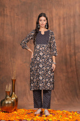 Classical Black Printed Cotton Long Kurti -Black with Chic Yoke Patterns For Every Occasion